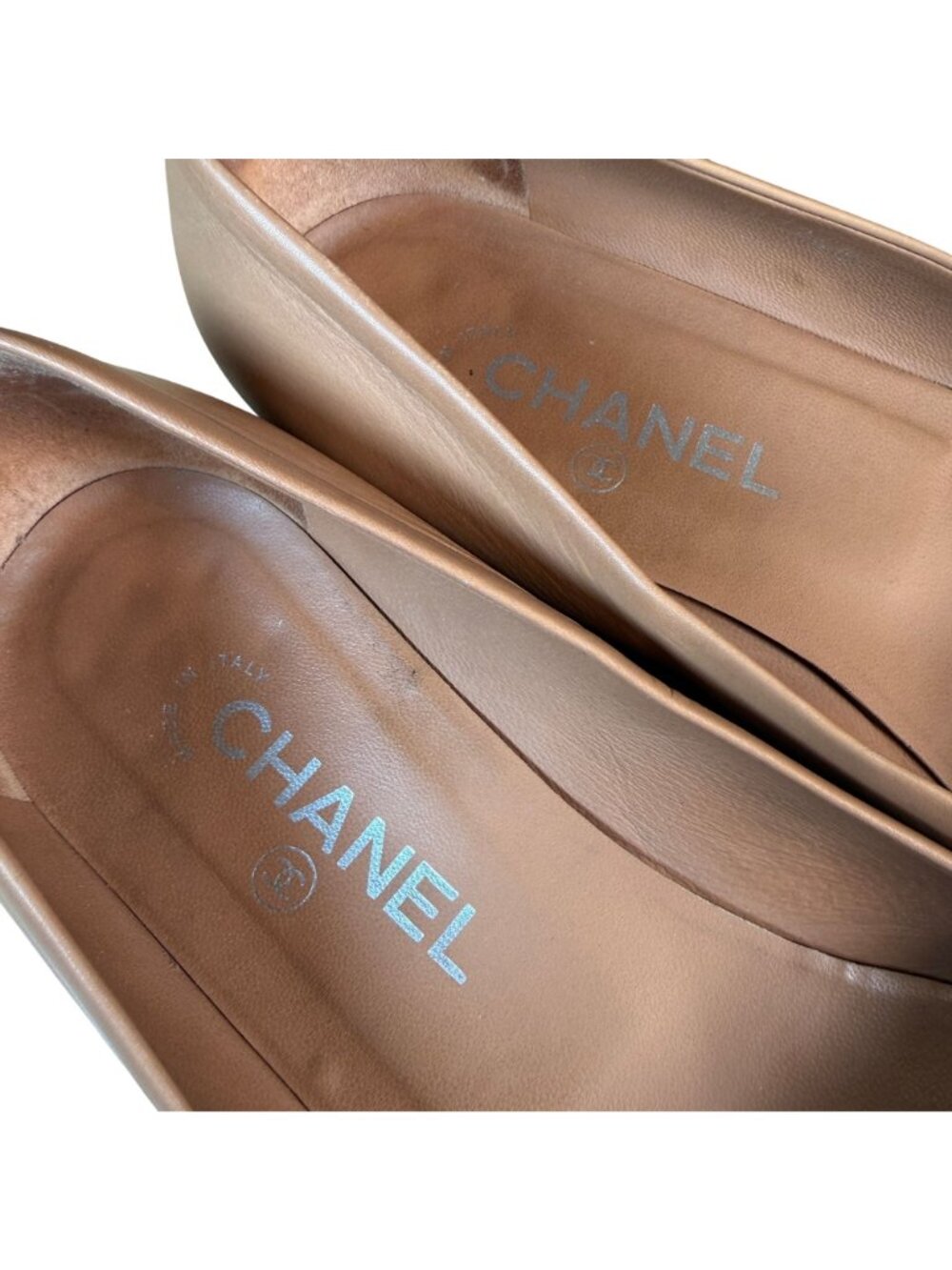 Chanel Beige and Black Cap Toe CC Chain Link Ballet Flats Size EU 40 - Picture 4 of 11